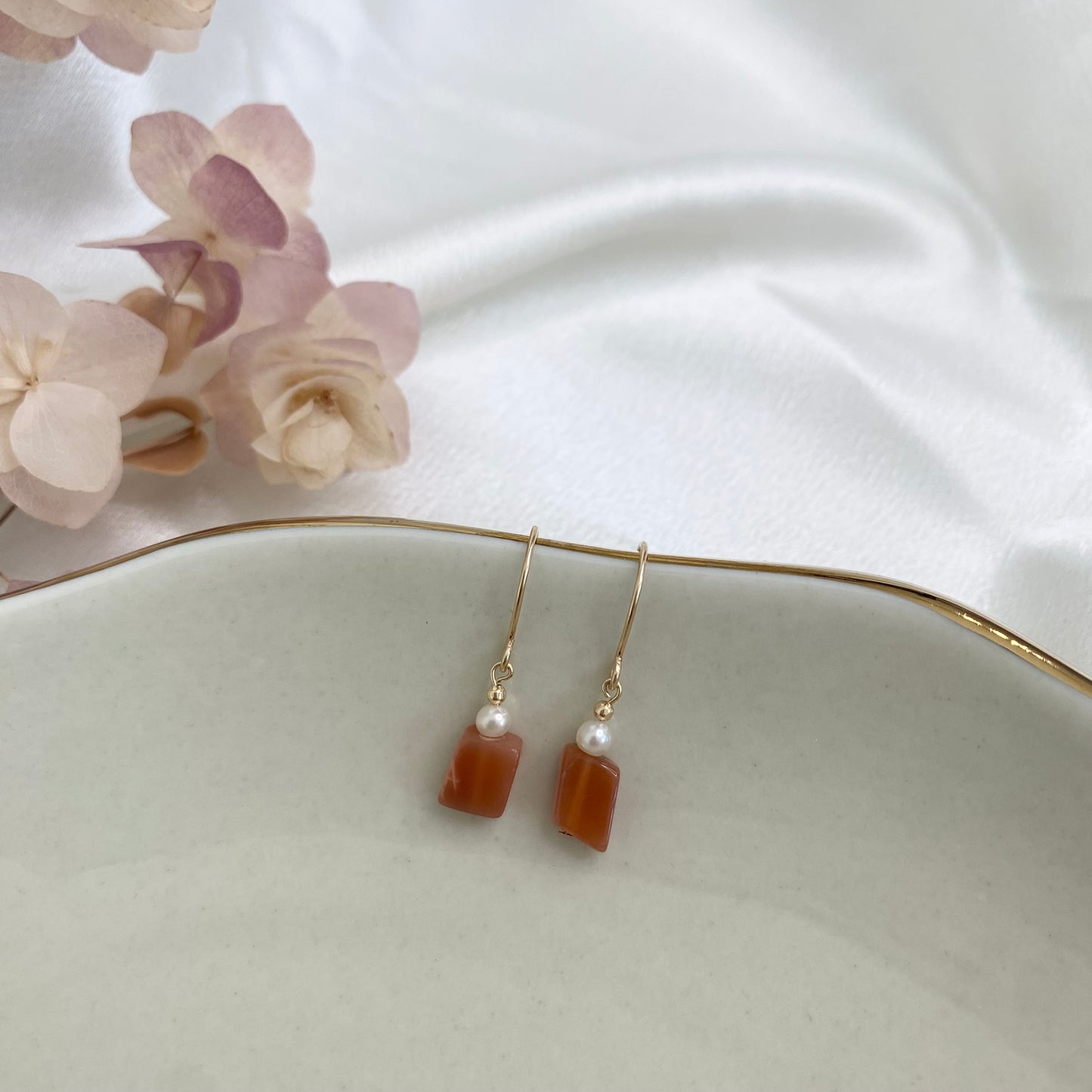 Peach Moonstone Earrings - Gold