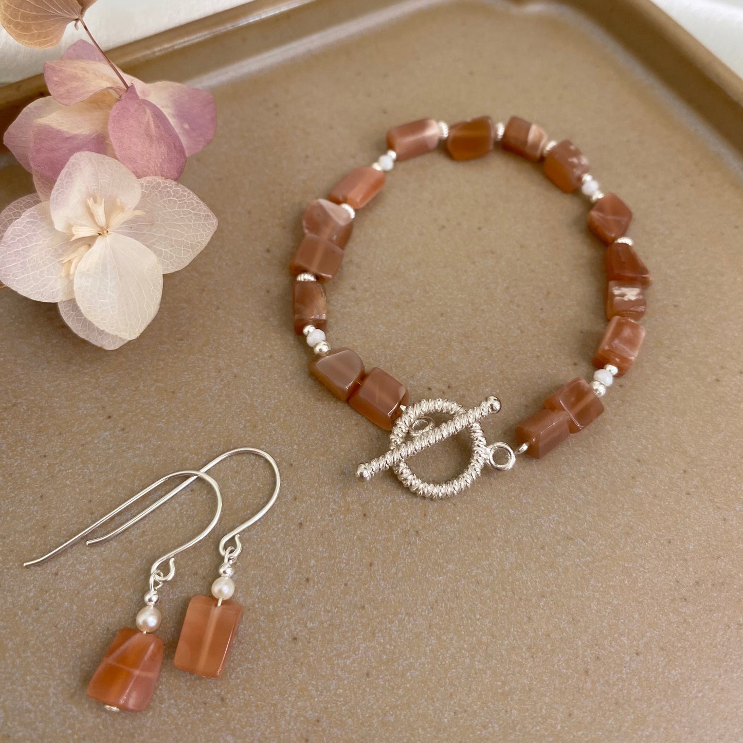 Peach Moonstone Bracelet - Silver