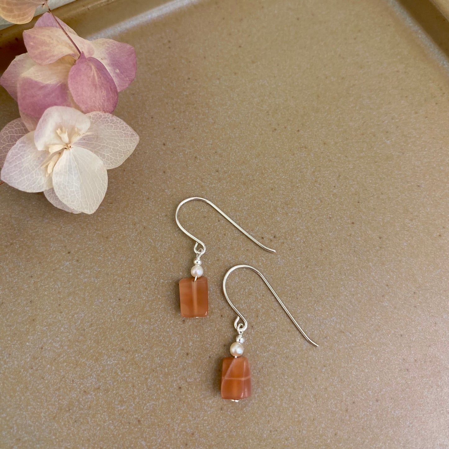 Peach Moonstone Earrings - Silver