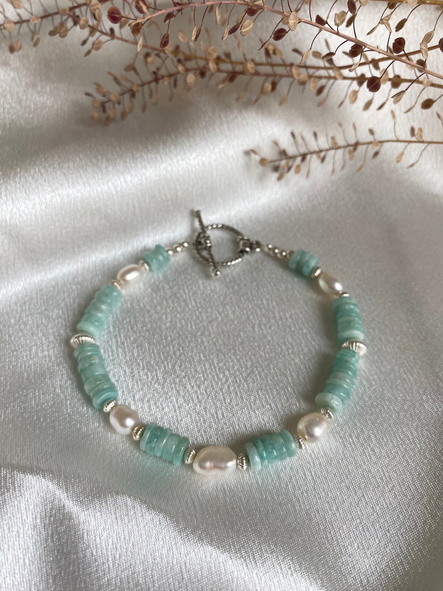 Aqua Marine & Pearl Bracelet