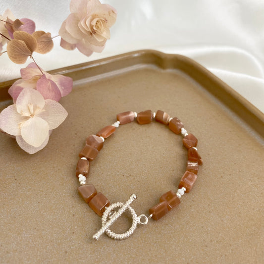 Peach Moonstone Bracelet - Silver