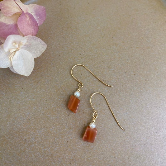 Peach Moonstone Earrings - Gold