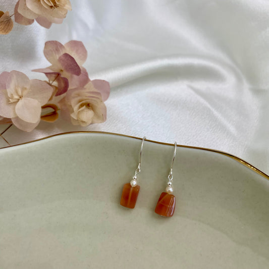 Peach Moonstone Earrings - Silver